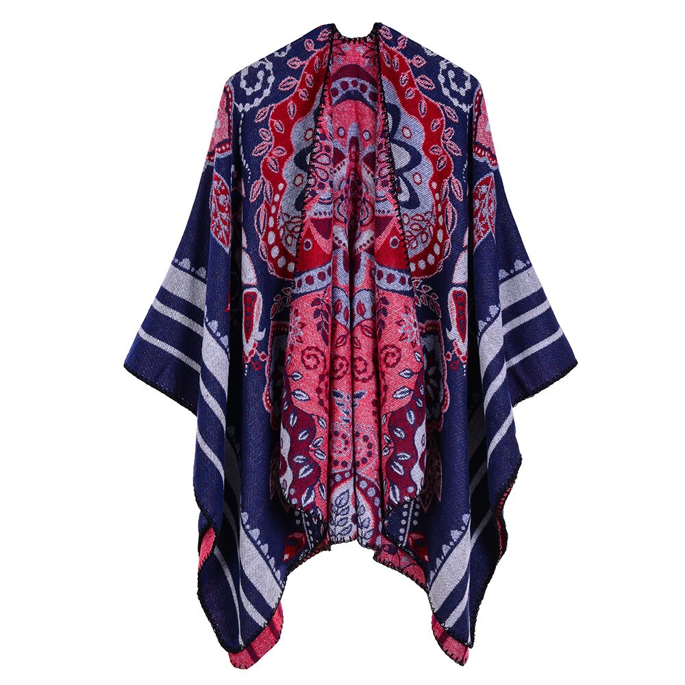 Dubbelsidig kashmir vinterponcho ena sidan rutiga tjockare sjalar och sveper in den andra sidan solid damkofta pashmina: Nevy blue