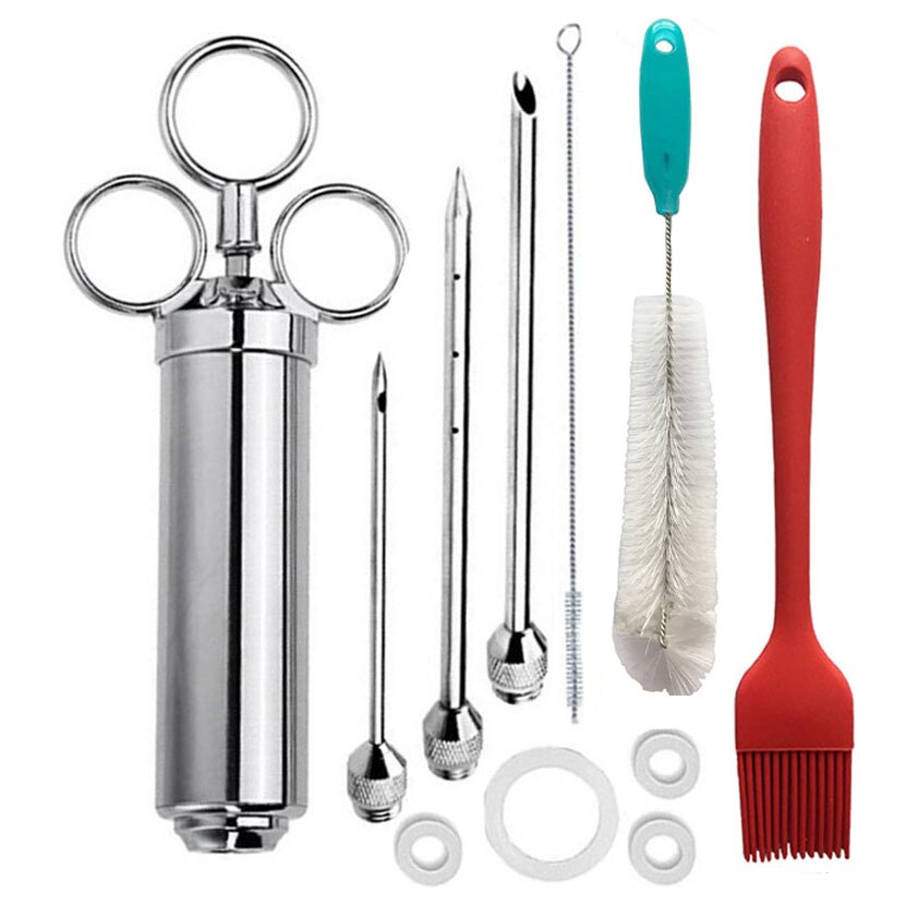 Bbq Olie Fles Borstel-Injector Spuit, marinade Flavour Injector Vlees Kruiden Injectoren Bbq Kit Keuken Gereedschap Met 3 Naalden: 4