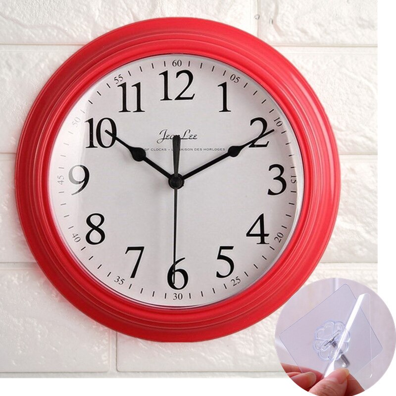 Modern Minimalism Wall Clock Mute Classic Nordic Thick Border Hanging Watch 3D Reloj Pared Bedroom Living Room Home Decor: Red and 1xHook up