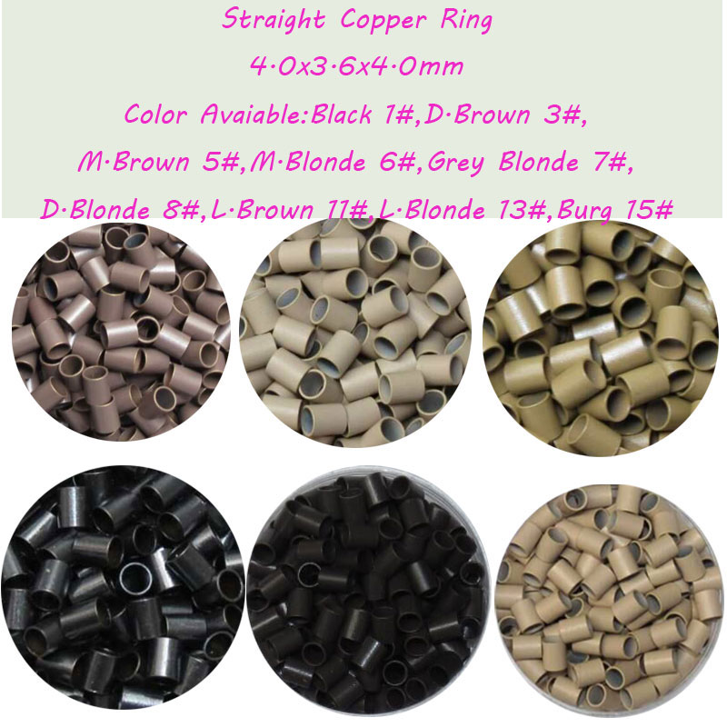 Lige kobberrør sort brun blond mikroperle lige type 4.0 x 3.6 x 4.0 kobber mikroring 1000 enheder mikroringperler
