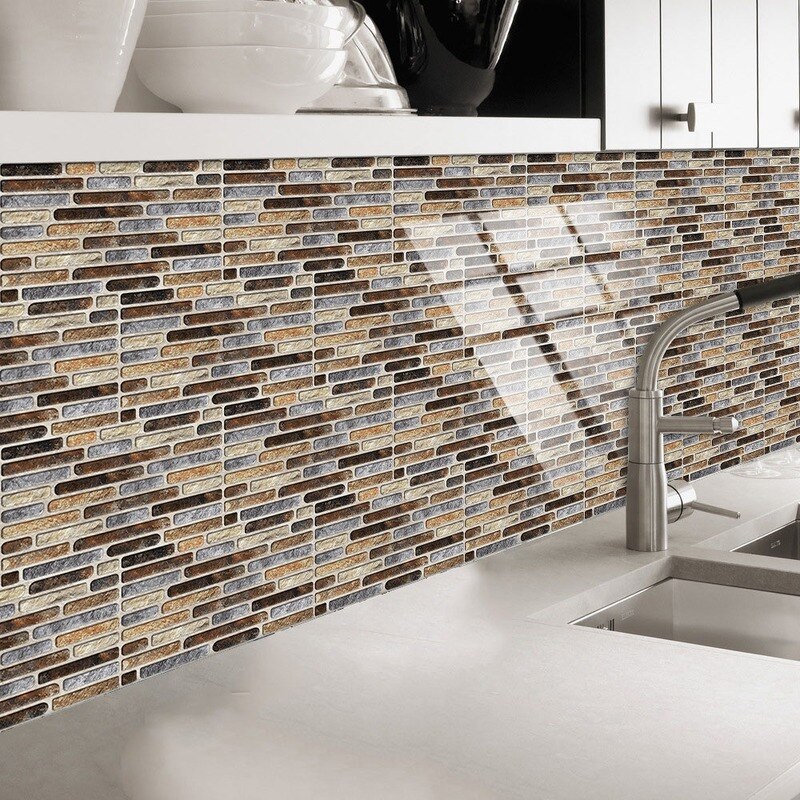 Retro Country Style Simulation Rectangular Tile Stickers Kitchen Bathroom Home Decoration Crystal Hard Piece Wall Stickers