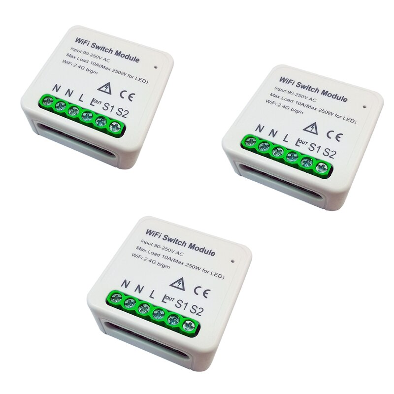 WiFi Smart Switch Smart Life / Tuya APP 1/2 Channel 95-250V WiFi Switch Module With Rail Bracket To Use Google Home With Alexa: 3 piece