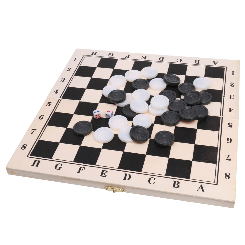 Zugluft Checkers Set in Falten Bord Holz Fall 29,5 cm 64 bereichen