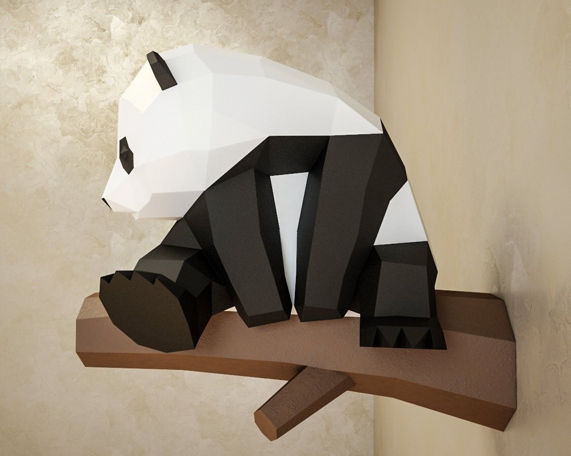Panda de culo grande 3D, manualidades hágalo usted mismo, adornos de artesanía de papel hechos a mano, adornos geométricos de Origami, composición tridimensional