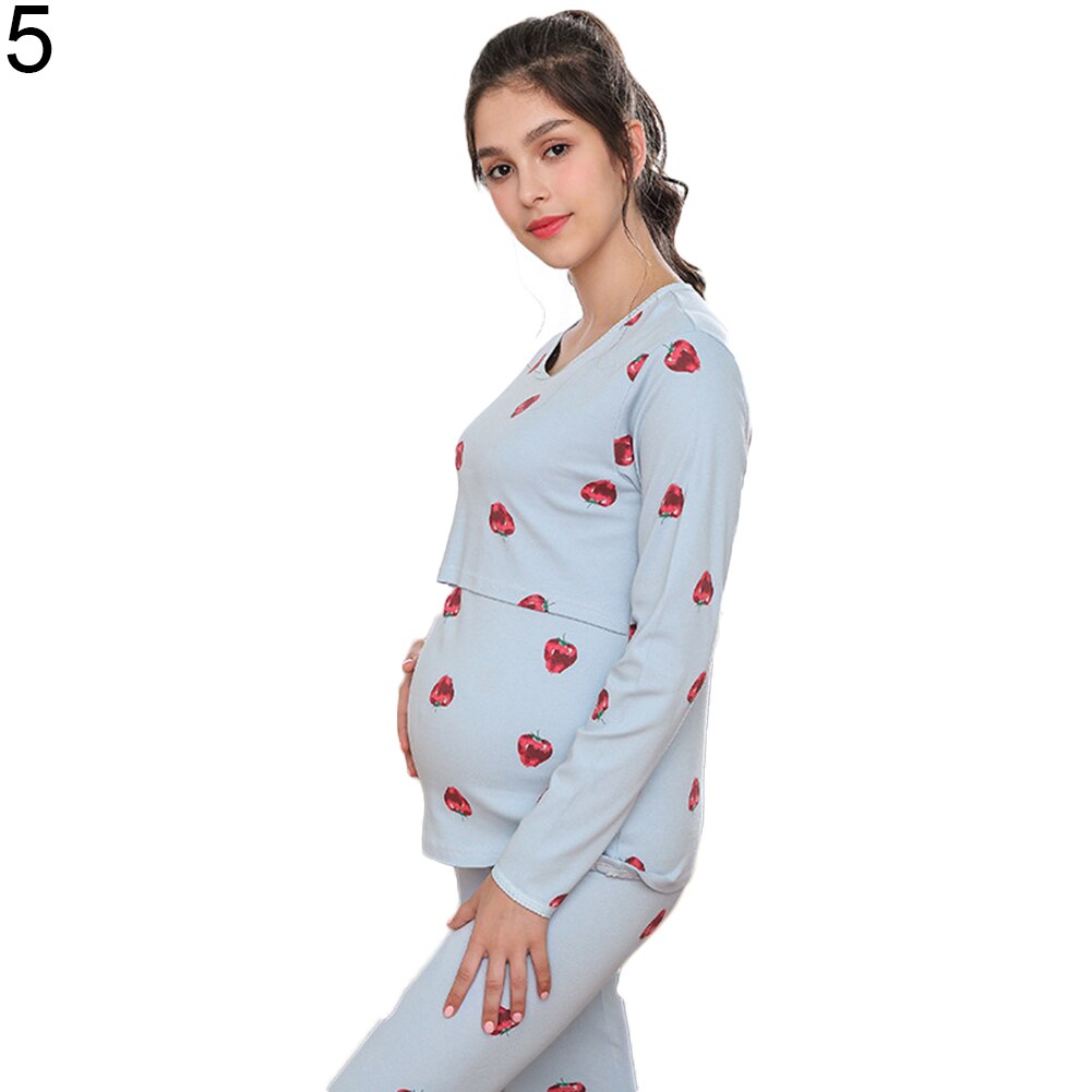Conjunto de pijama de Enfermería de maternidad de animales de dibujos animados pantalones de lactancia materna de manga larga fácil de amamantar para niños: L 5