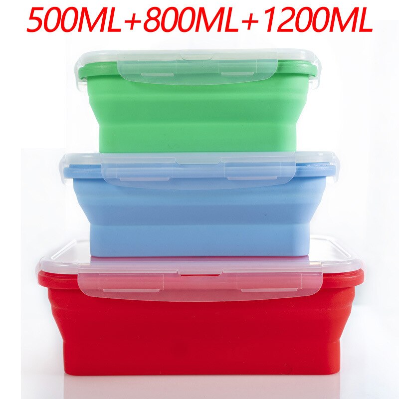 Collapsible Silicone Food Container Portable Bento Lunch Box Microware Home Kitchen Outdoor Food Storage Containers Box: Blue