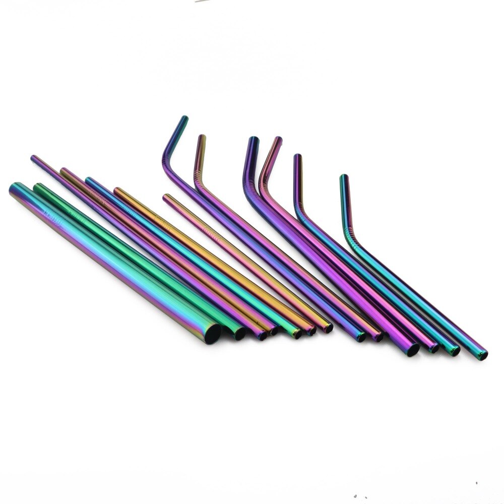 Pajilla de Metal reutilizable para beber, pajilla de Metal de acero inoxidable, paja colorida de arco iris de 16/19/21/23/26cm, diámetro de 6/8/12mm con 1 cepillo, 2 uds.