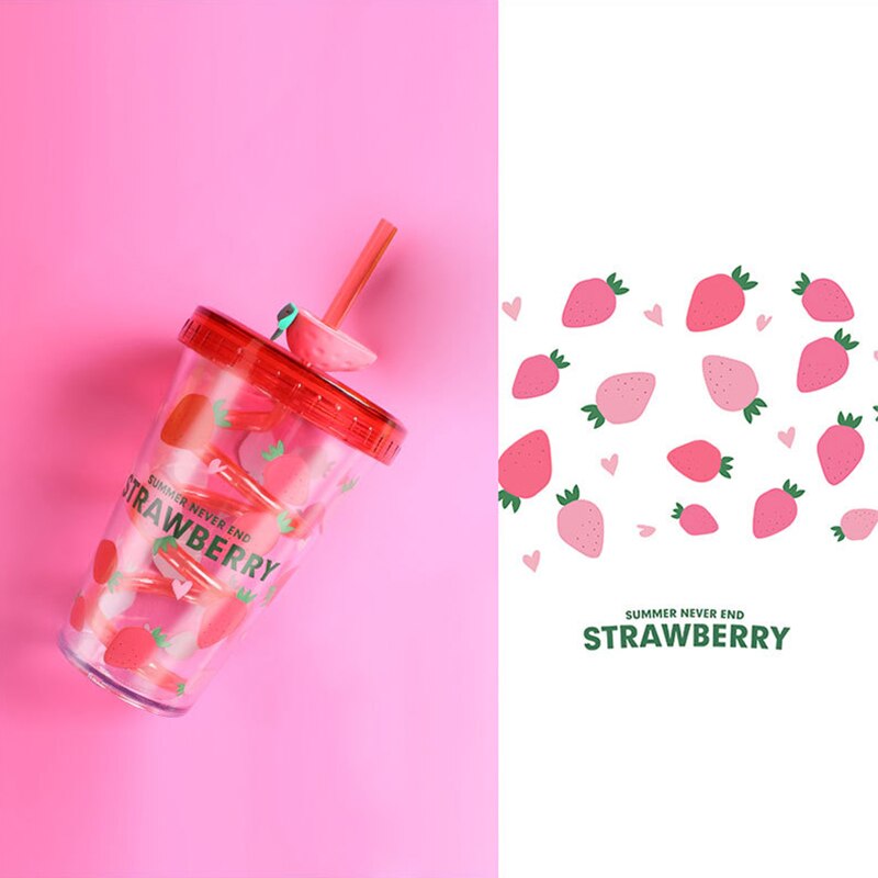 16oz farverige frugtkopper konfetti genanvendelige plastikglas med låg og sugerør kolde kopper halmkrus drikkevarer køkkenvandflaske