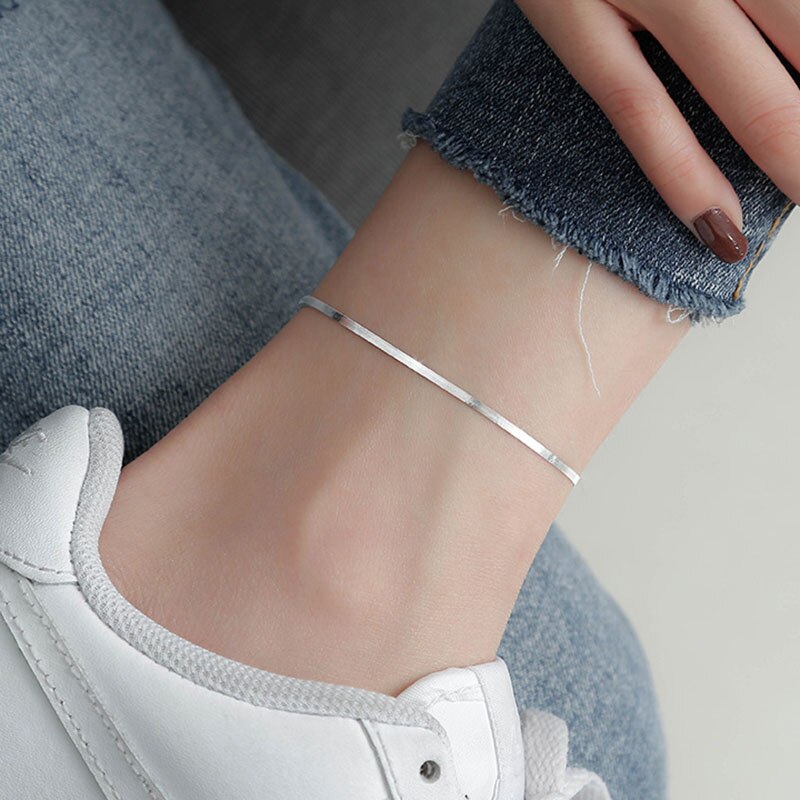 Evimi 925 sterling silber fußkettchen für damen, trendiger anhänger, schlichte schlangenknochenstruktur, partyschmuck: Default Title