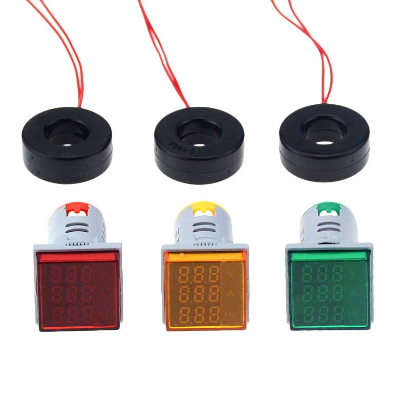 22mm Square LED Digital Voltmeter Ammeter Hertz Meter Signal Lights Voltage Current Frequency Combo Meter Indicator Tester