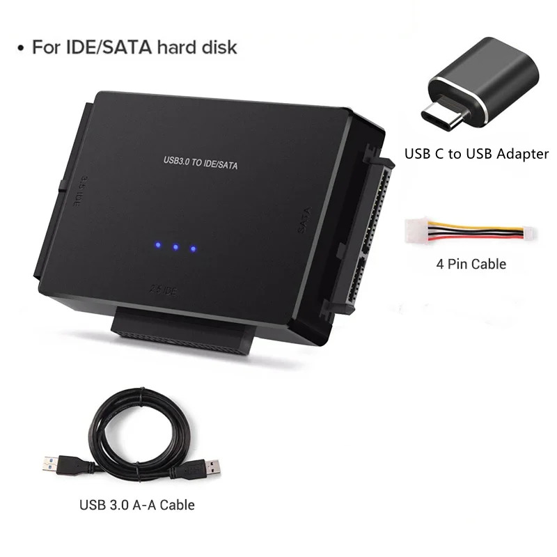 USB 3.0 to SATA/IDE Adapter IDE Hard Drive Adapter for Universal 2.5"/3.5" Inch IDE and SATA External HDD/SSD Support 6TB: black