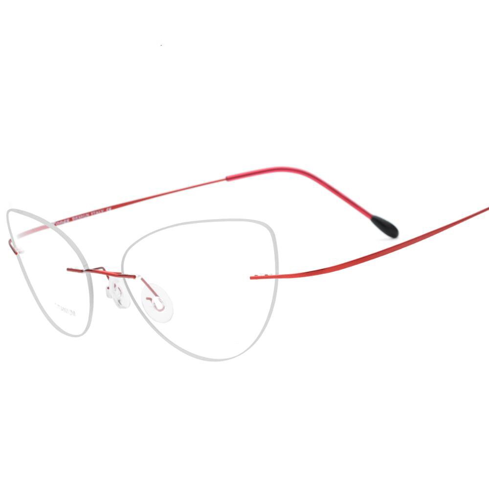 Hdcrafter kantløse brilleramme kvinder cat eye titanium ultralette receptfrie rammeløse skrueløse optiske brillerrammer: Rød