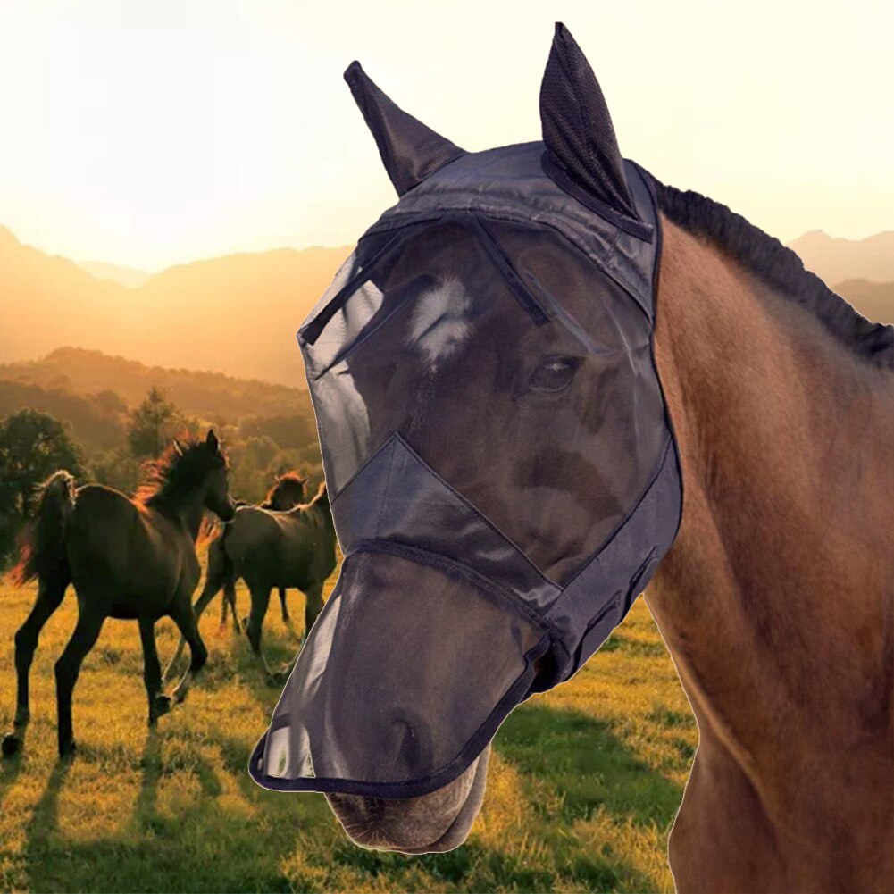 Full Face Protection Stable Eye Nose Ear Shield Pasture Safe Horse Fly Cover Anti Mosquito Adjustable