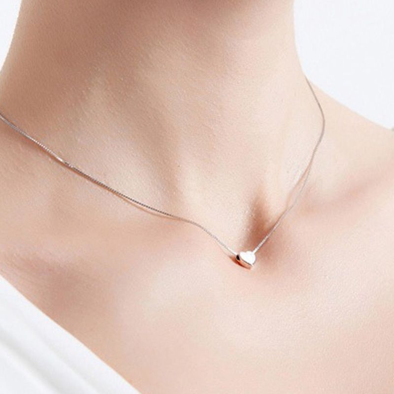 Simple 925 Sterling Silver Love Heart Necklaces Pendants for Women Chokers Necklaces Charms Bohemian Party Jewelry