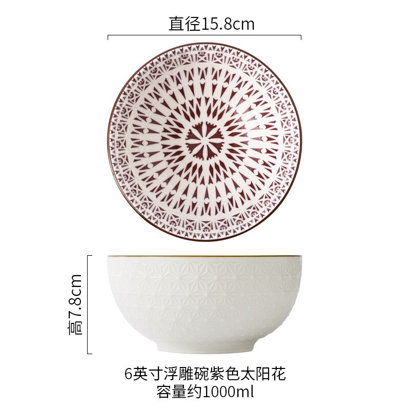Nordic Stijl 6Inch Servies Kommen Keramische Thuis Handgeschilderde Instant Noodle Soep Restaurant Eenvoudige Creatieve Reliëf Ramen Kom: 6 inches A18