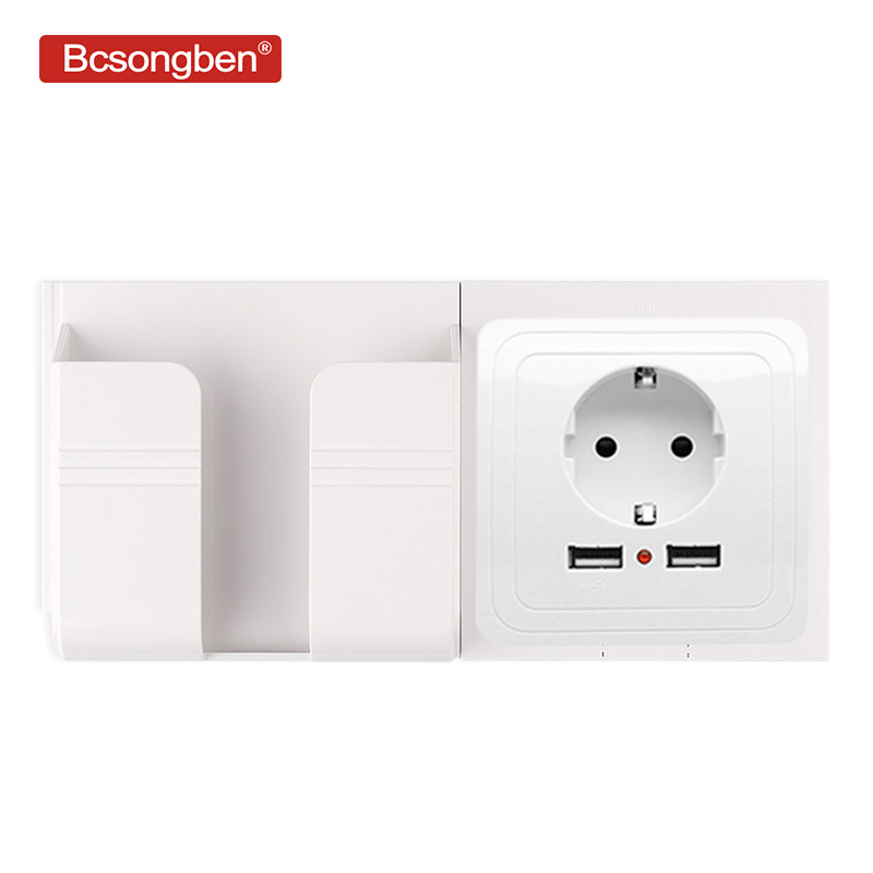 Bcsongben EU socket USB port wall charger 2.1A dual ports phone charger adapter plug socket Outlet Adapter Paste Holder