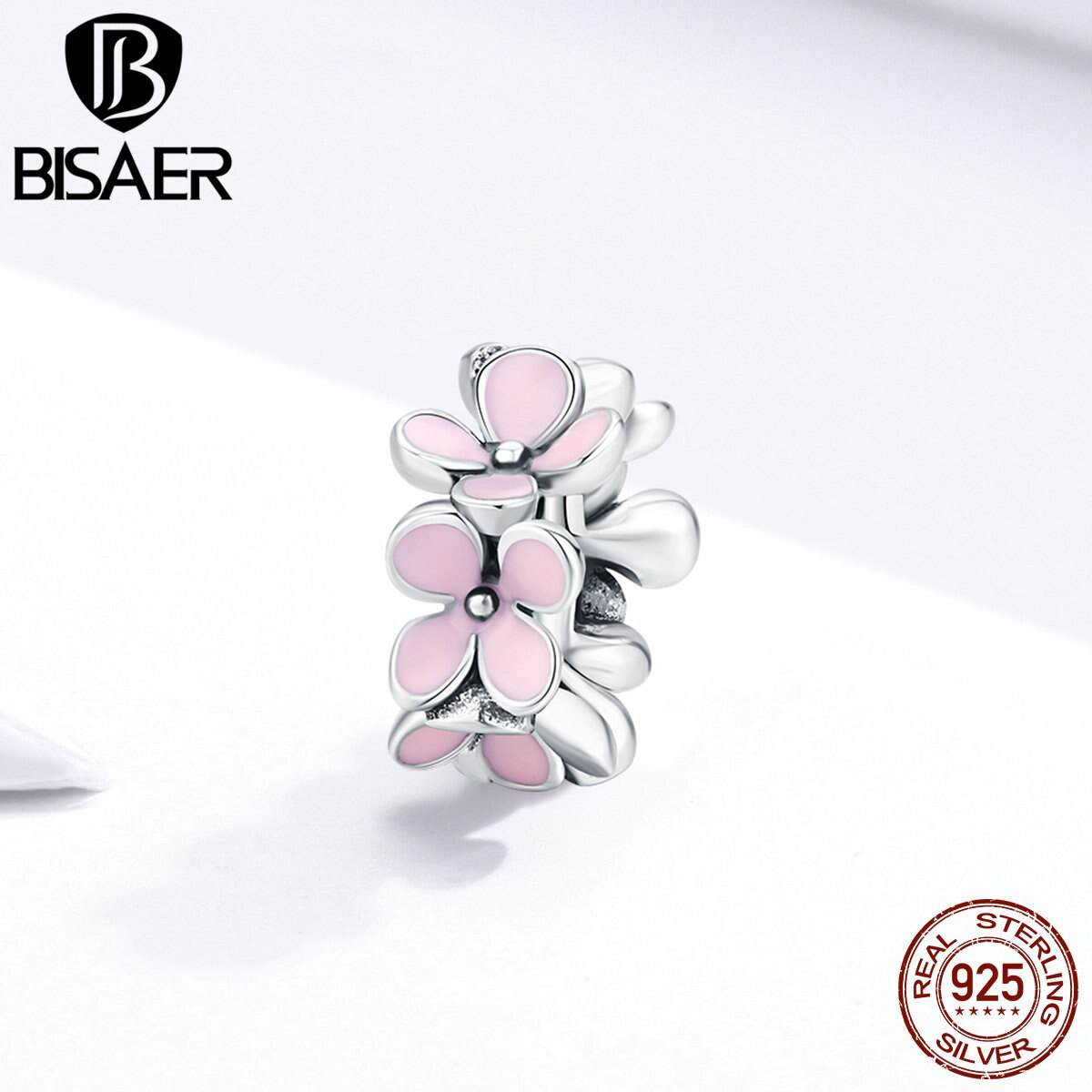 Rosa espaçador bisaer 925 prata esterlina blush rosa empilhável margarida flores prata encantos para pulseiras fazendo ecc1484