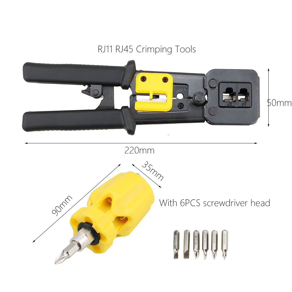 Rj45 kit de ferramentas de friso para cat5/cat6, profissional computador maintenacnce lan cabo testador rede reparação conjunto ferramentas