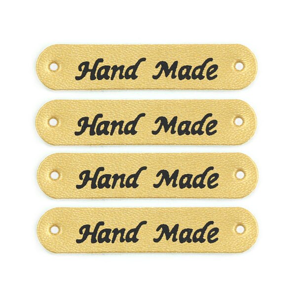 50 st 49 x 10mm handgjorda etiketter handgjorda etiketter syntetiskt pu läder tag diy handarbete lapptäcke sy på etikett för klädväskor hatt: Guld-