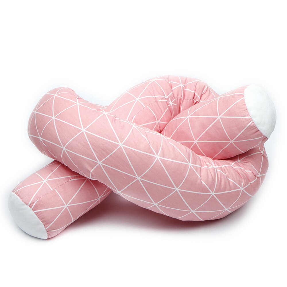 Wieg Bumper Babybedje Beddengoed Protector Pasgeboren Bed Lange Kussens Kussen Katoen Cradle Veiligheid Bescherming Pad Baby Kamer Decor: Grid pattern pink