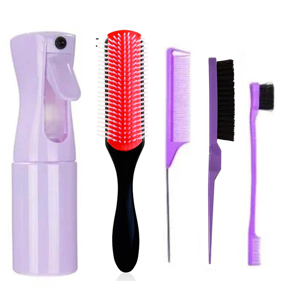 Cepillo desenredante para pelo rizado, cepillos de masaje, fácil de limpiar, herramientas de peinado para el cuidado del cabello, 5 unidades por juego: Gris