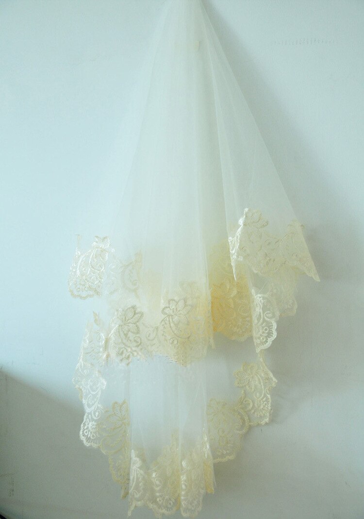 Popodion Wedding Veil Bride Veil Bride Married Lace Veil Wedding Accessories N1040: Champagne / 200cm