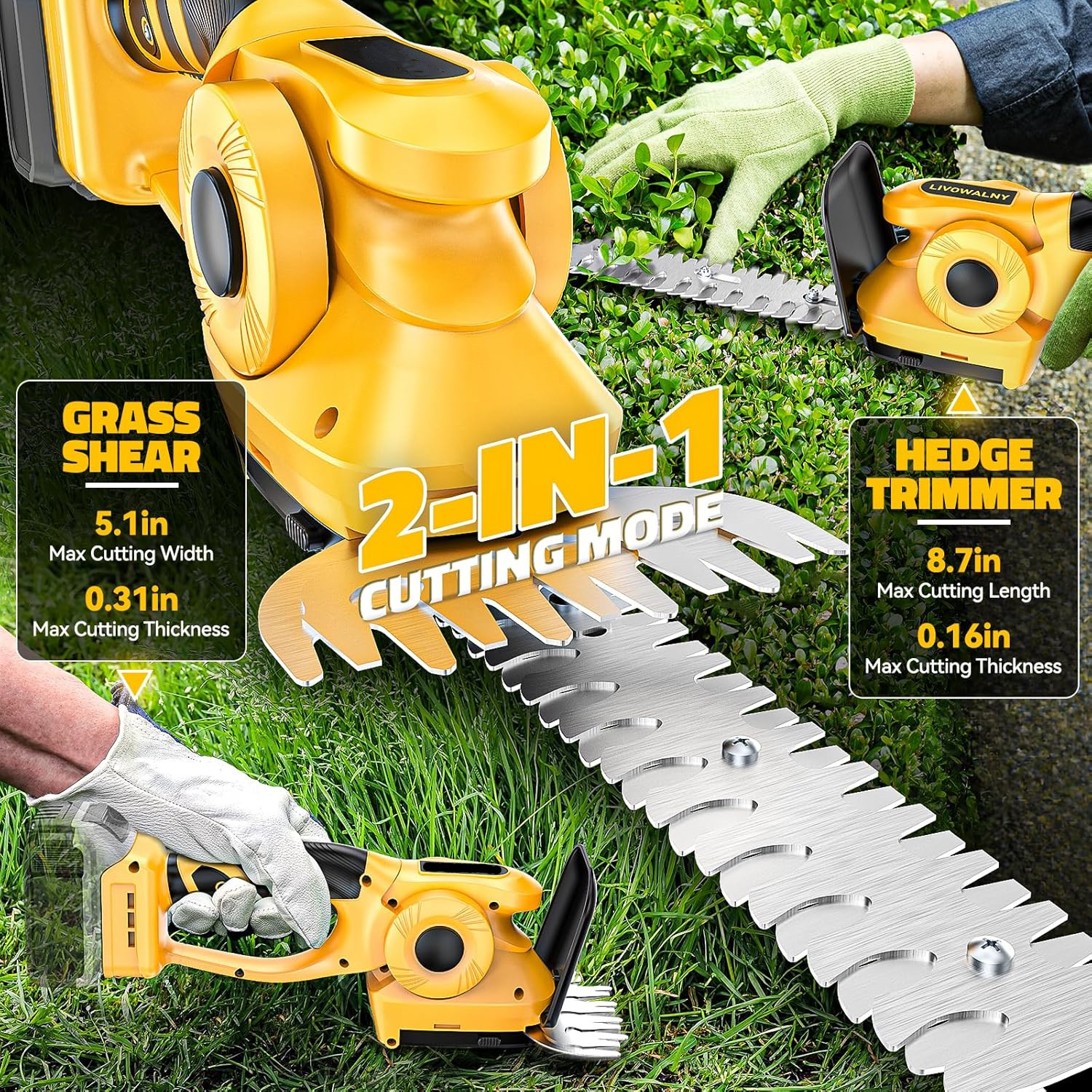2 in 1 trådløs hekksaks, elektrisk håndholdt hekksaks for hage, plen, bakgård, gresstrimmer, busktrimmer for dewalt, 20v stk. batteri