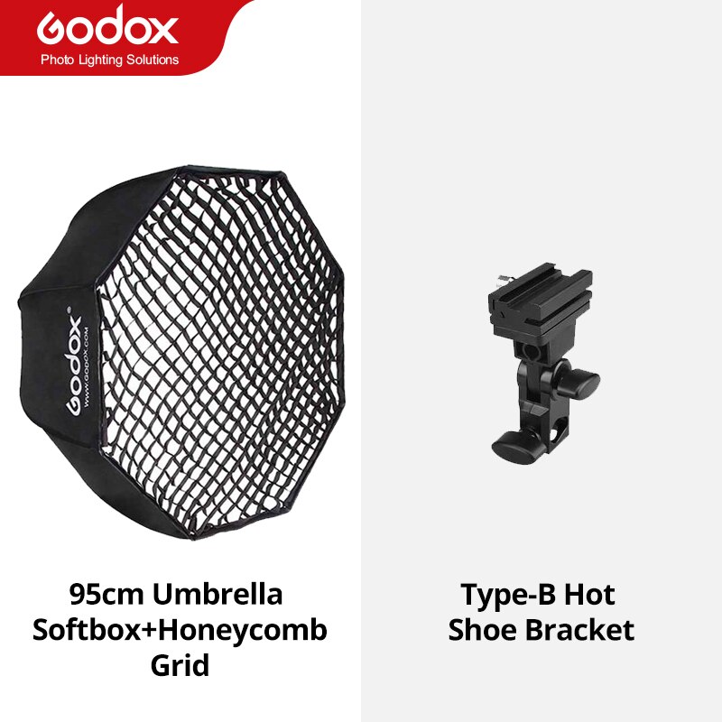 Godox softbox guarda-chuva portátil de 95cm, 37.5 polegadas com grade de favo de mel, suporte de luz, suporte de sapato para flash speedlight, imperdível: Kit 2