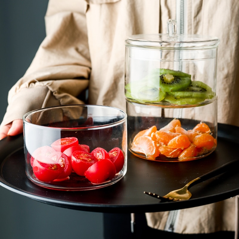 Creatieve 3 Layer Stapelbaar Europese Stijl Creatieve Hittebestendig Glas Slakom Met Deksel Fruit Transparante Container Opslag