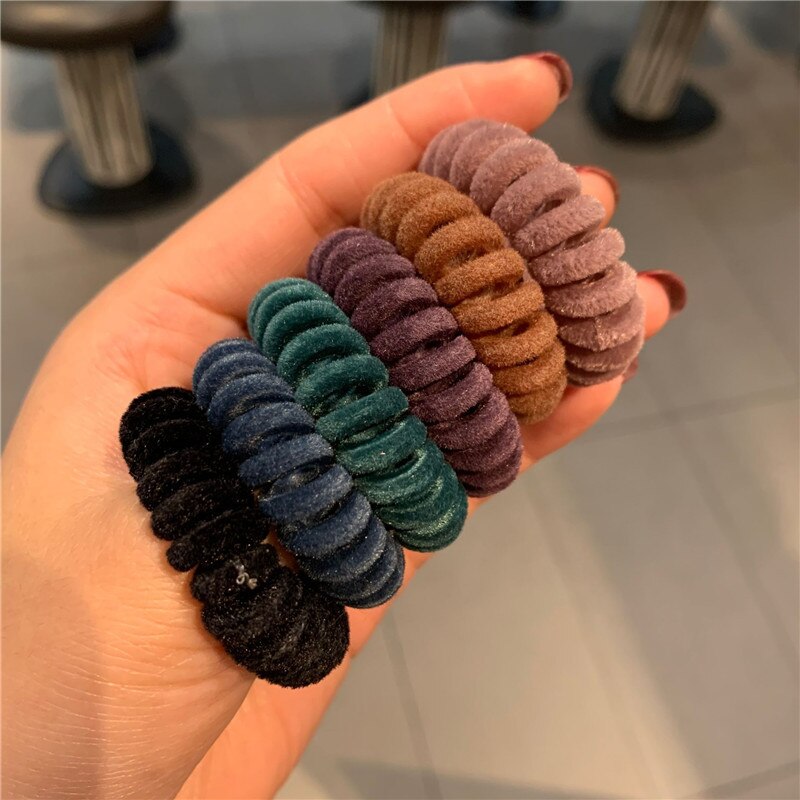 1Pc Elastische Haarbanden Fluwelen Spiraal Vorm Paardenstaart Houders Haar Banden Gum Rubber Band Haar Touw Telefoon Draad Haar accessoires