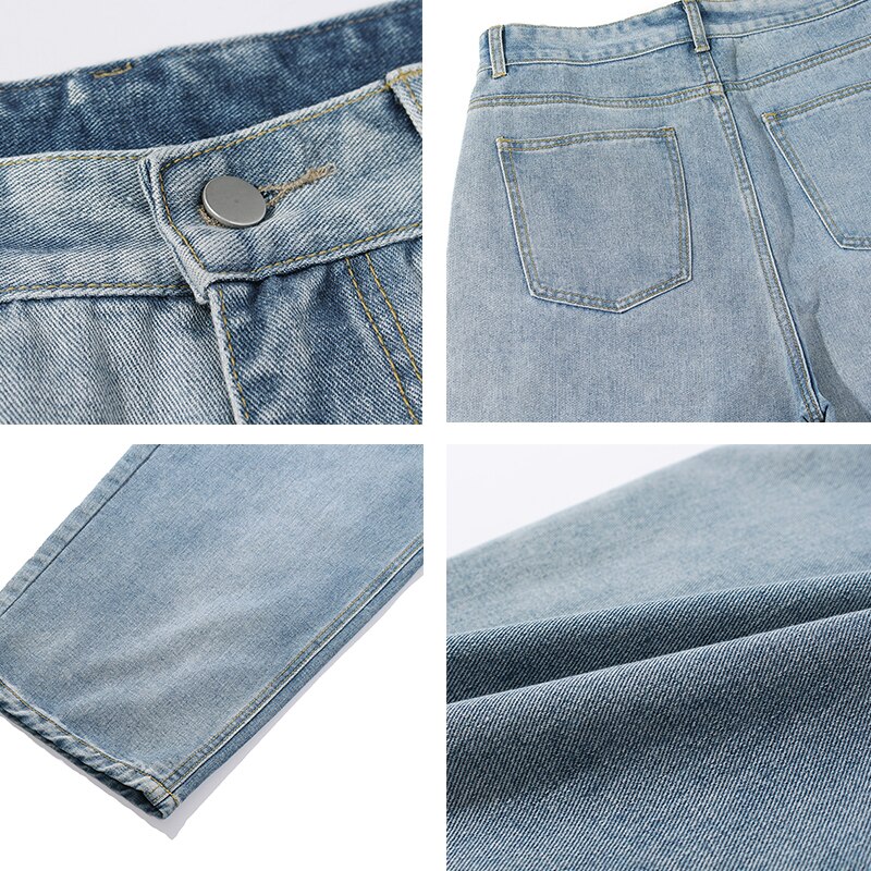 Pantalones vaqueros de un solo camino para hombre, , holgados, Hip-Hop, ropa informal japonesa, estilo coreano, azul
