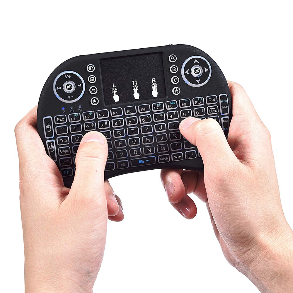 Tragbare i8 Tastatur 7 Farbe Hintergrundbeleuchtung 2,4 GHz Mini Wireless Air Mouse Russische Englisch Gebaut-in Lithium-Batterie Chargable tastatur