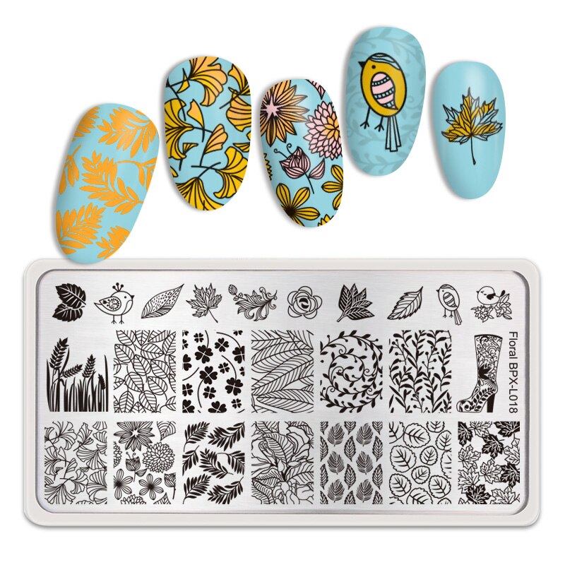 Geboren Pretty Fire Rechthoek Stempelen Template Manicuring Nail Art Afbeeldingsstempel Plate Exotisme BPX-L012: BPX-L018