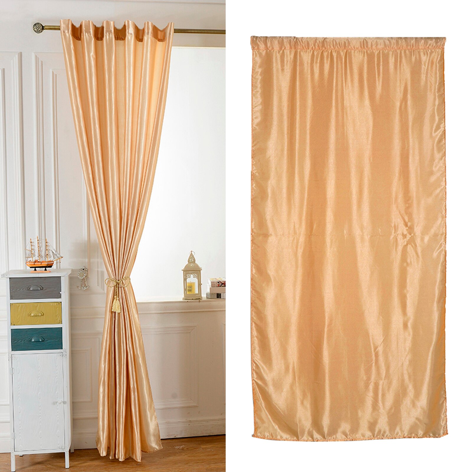 Gordijnen met roede, verduisterend effen kleur voor woonkamer, slaapkamer, café: Beige
