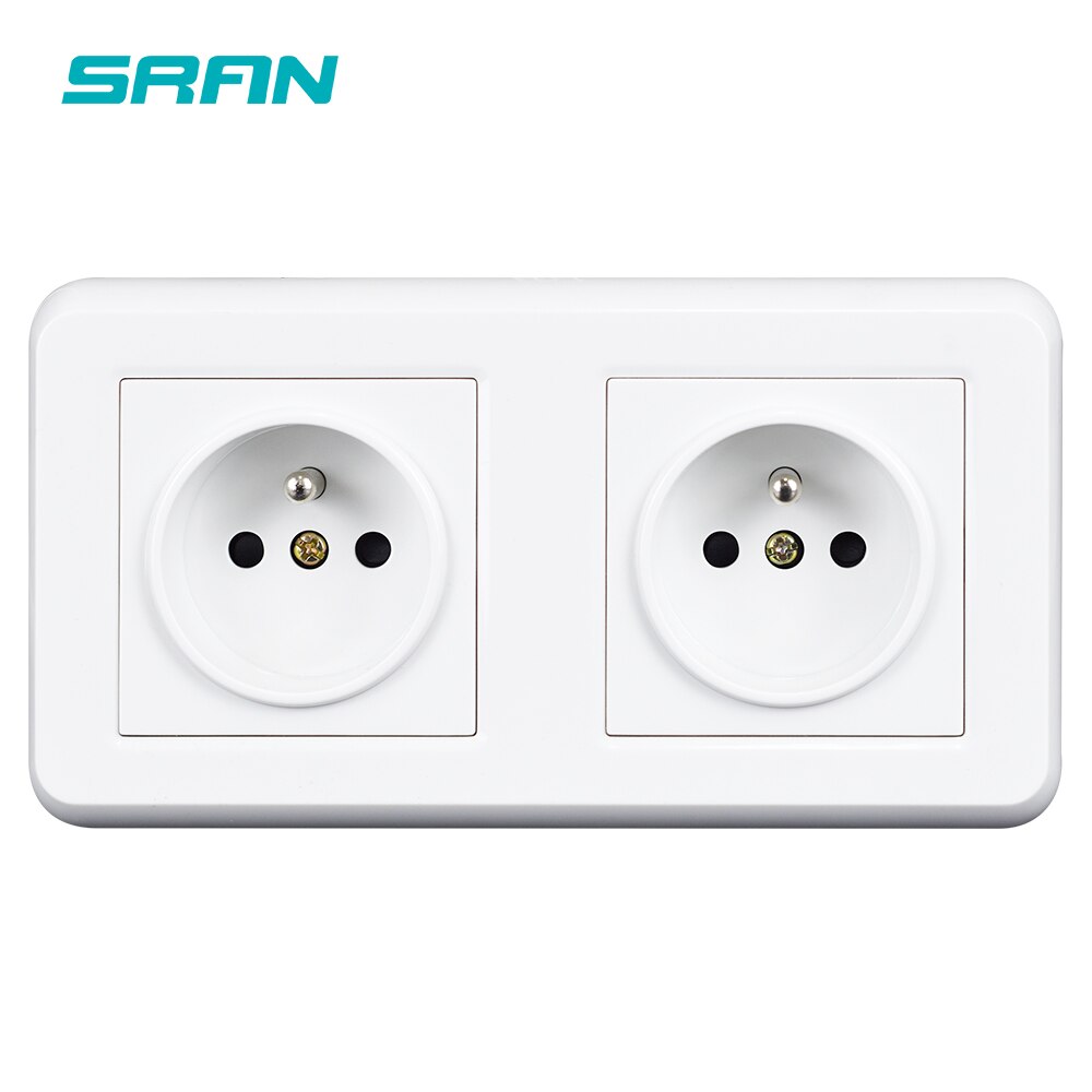 Sran dubbelram eluttag frankrike ,16a 250v vit pc panel 151mm*82mm med järnplatta och järnklo vägguttag eu