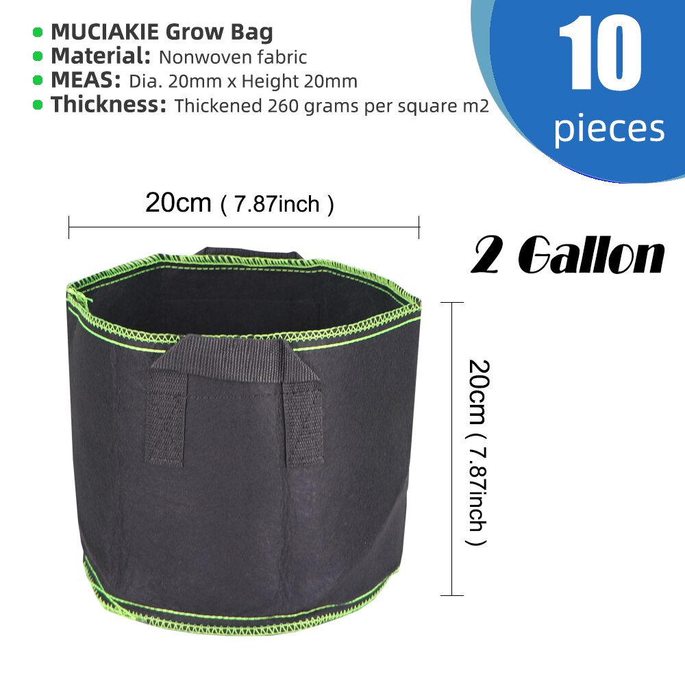 MUCIAKIE 1-20 Gallon 5/10PCS Grow Bag Fabric Pots Aeration Plant Growing Bag Planter Container with Handles Heavy Duty Thickened: 2 Gallon x 10pcs