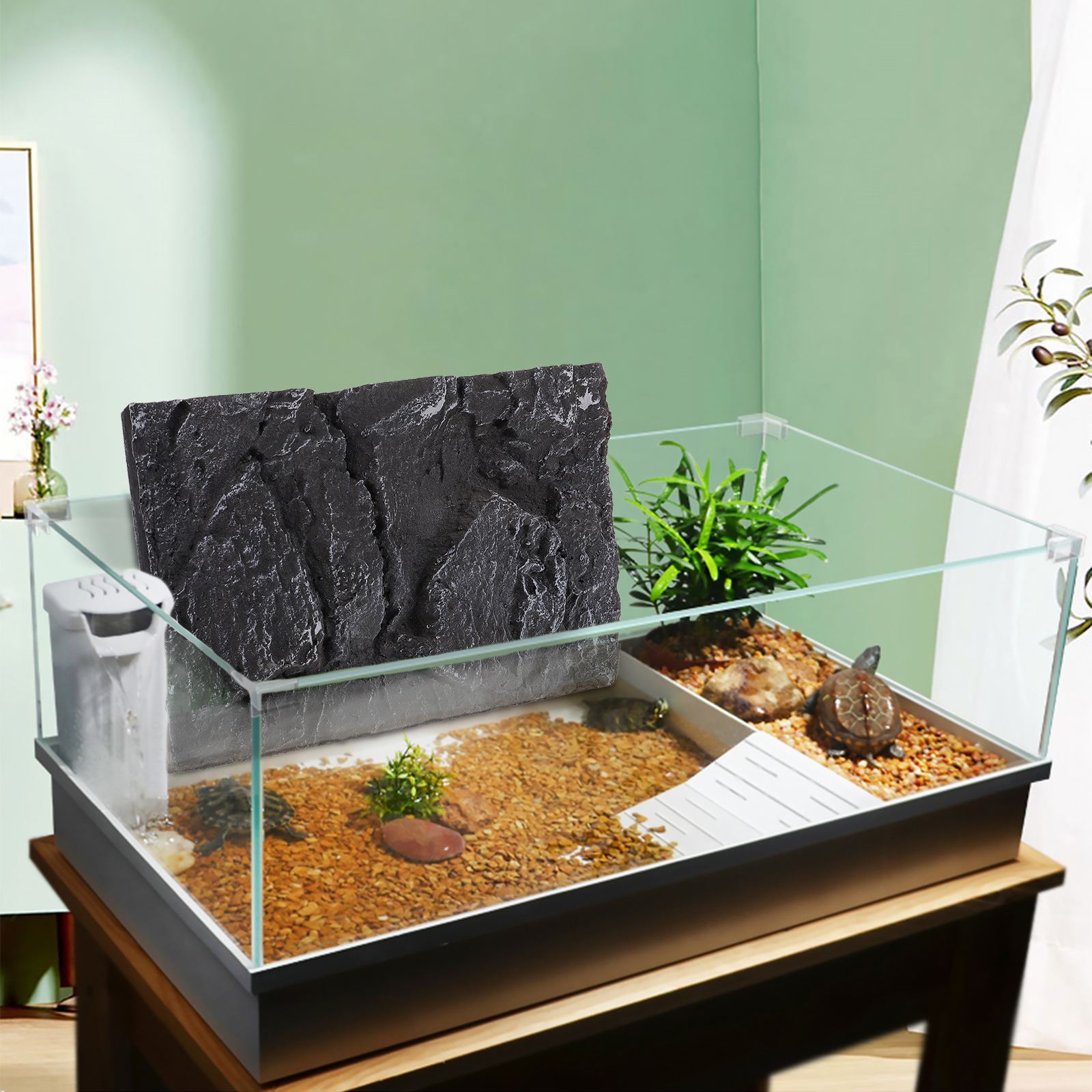 1pc Reptile Tank Background Board Lifelike 3D PU Reptile Tank Background Board Turtle Tank Background Decoration 45X30X3.5CM