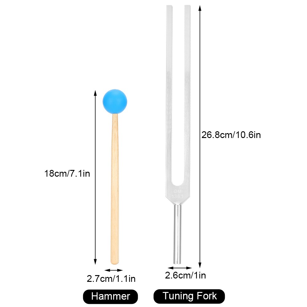 OM136.1HZ alliage d'aluminium diapason bois marteau thérapie de guérison sonore système nerveux test diapason ensemble d'outils de soins de santé