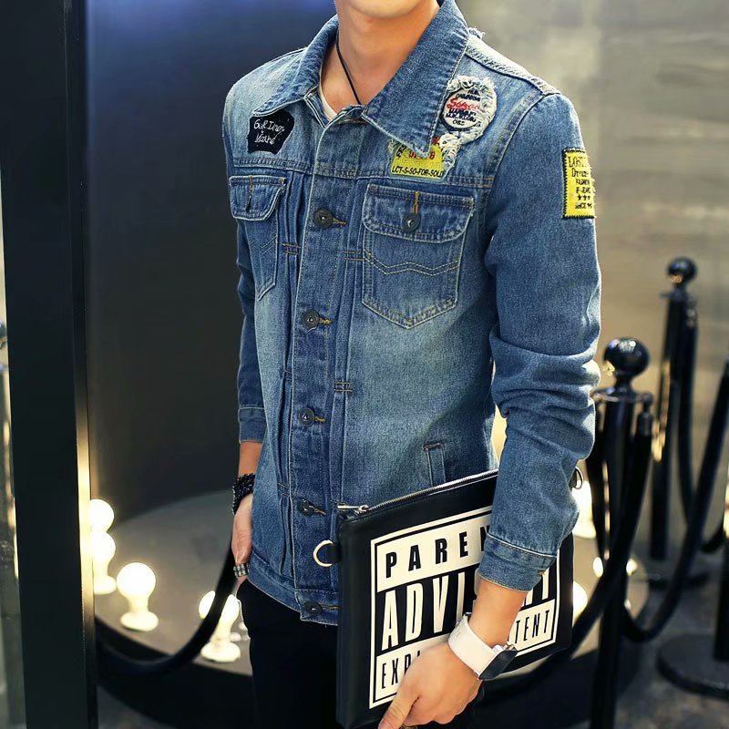 stå krage motorsykkel cowboy denim jakke menn høst kule trendy menns jean jakker vår uformelt frakk uttøy