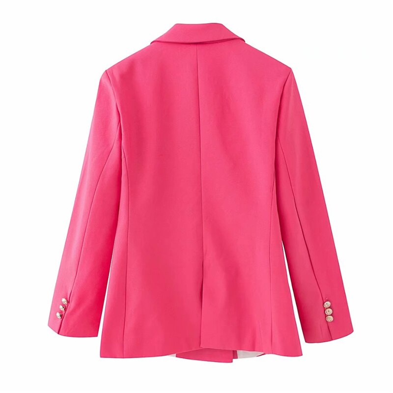 Elegante Vrouwen Chic Button Blazer Office Dames Pocket Jassen Casual Vrouwelijke Slim Notched Suits Solid Roze Meisjes Chic Sets