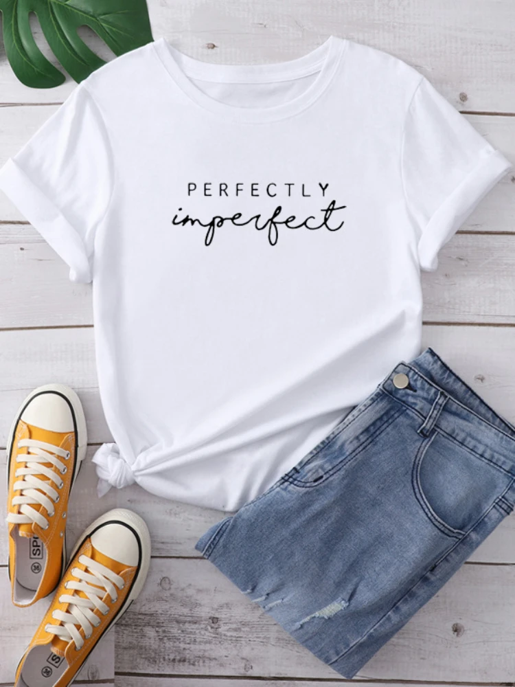 Perfect Imperfect Brief Print vrouwen T-shirt Harajuku Casual Korte Mouw Zwart T-Shirt Vrouwelijke Zomer Straat Kleding Meisje: XS / Blauw