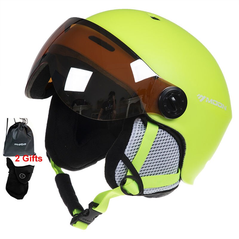 MOND Skifahren Helm Brille Integral- Geformten PC + EPS Hohe Ski Helm draussen-Sport Ski Skateboard Snowboard helme Herren: Grün / M(55-58cm)