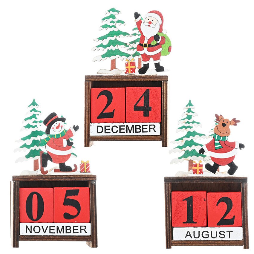 Vintage Wooden Advent Calendar Christmas Wood Block Planer Permanent Desktop Organizer Agenda Perpetual Calendar Home Decoration