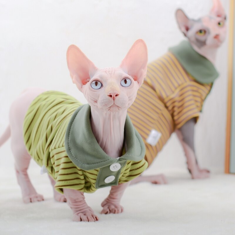 Sphinx – vêtement rayé pour chat, chemise Polo pour Sphynx, combinaison élastique, Costume doux pour animaux de compagnie, DevonRex, automne et printemps