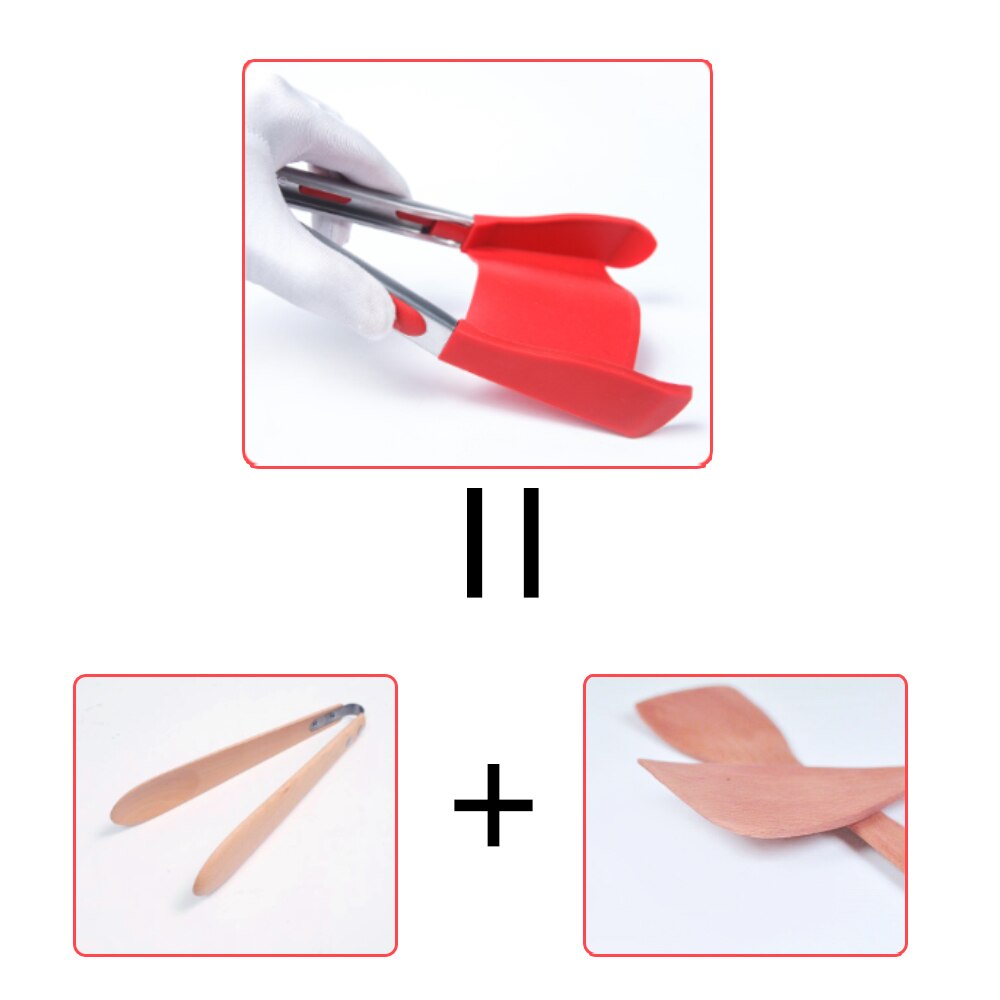 2 in 1 Smart Kitchen Spatula and Tongs Non-Stick Heat Resistant Stainless Steel Frame Silicone Tongs Kitchen Tools Gadget