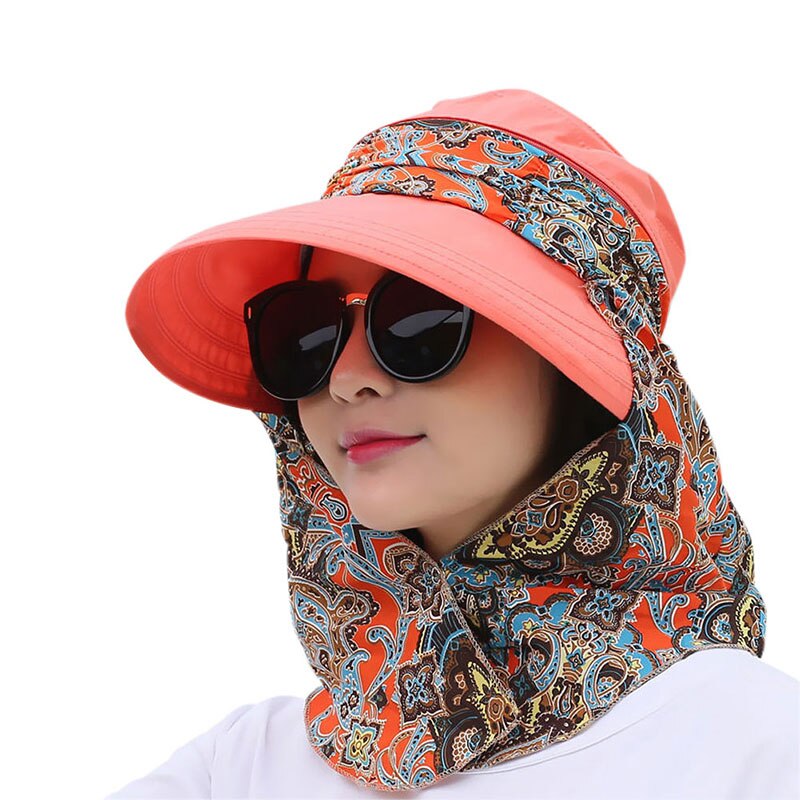 Kvinder sommer hatte solskærme kappe sammenklappelig anti-uv udendørs strand sport hat mvi-ing: Orange