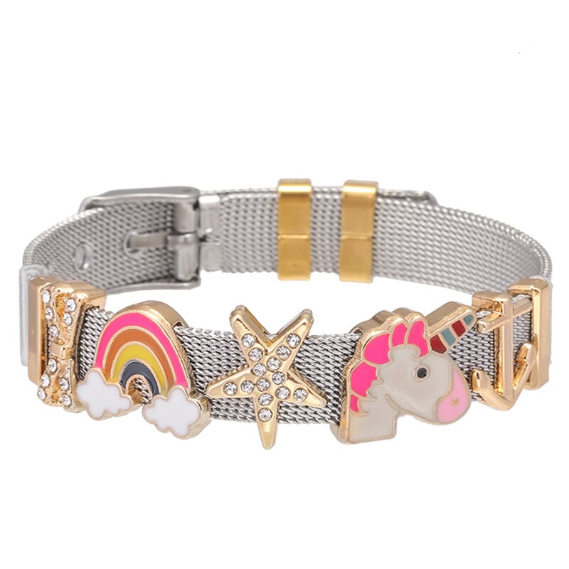 Dubbele kleur roestvrijstalen mesh armband diy eenhoorn bedel voor vrouwen heren armband sieraden verjaardag direct