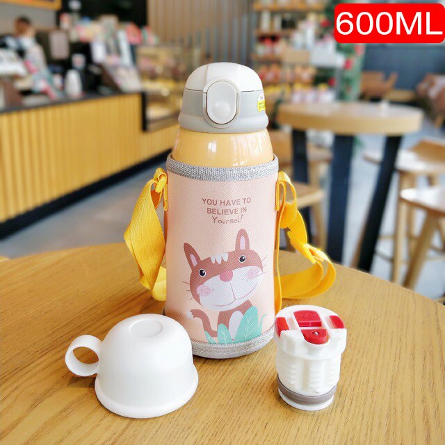 600/400ml enfants dessin animé bouteilles à boire Double couches 316 acier inoxydable Thermos eau enfants isolé tasses Portable maison Sc: HA354-yellow