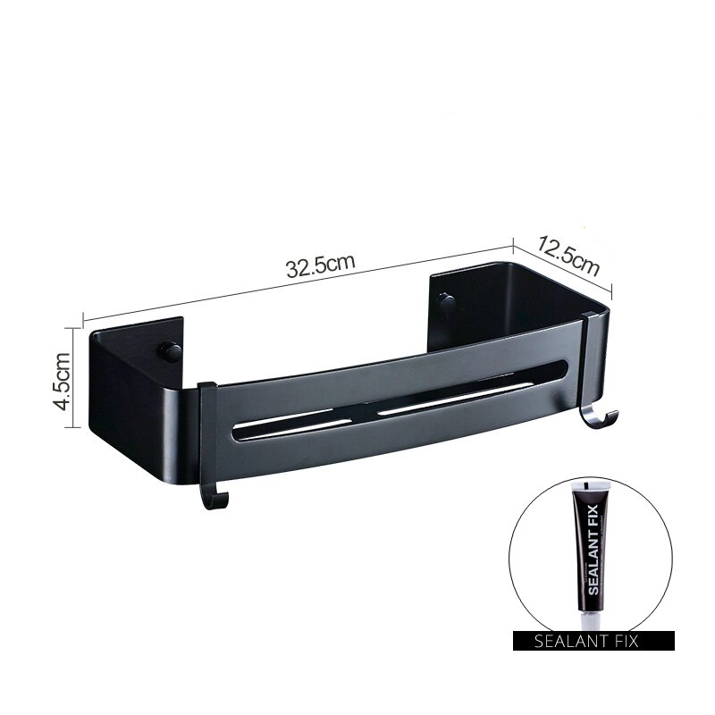 Sans ongles aluminium noir salle de bains cuisine étagère cosmétique Rack dans mur bain coin panier avec crochet salle de bain étagère de rangement: Type B 1PC