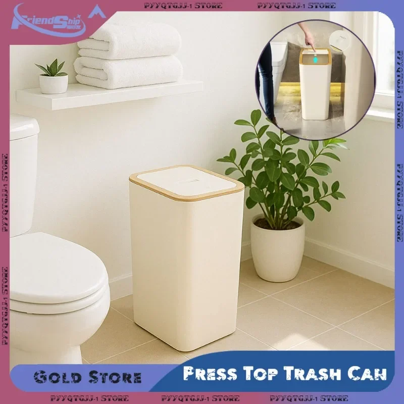 Poubelle supérieure à pression avec couvercle, à une touche, mince, Anti-bruit, étanche, poubelle pour salle de bains, cuisine, salon